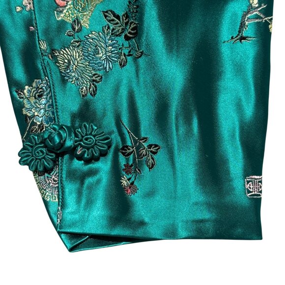 Vintage 1940s Emerald Green Satin Kimono Top Floral Embroidered Size 38 - Picture 9 of 9
